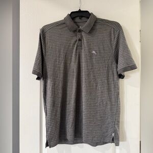 Tommy Bahama Polo Shirt Mens Large Gray‎ Stripe Golf Casual